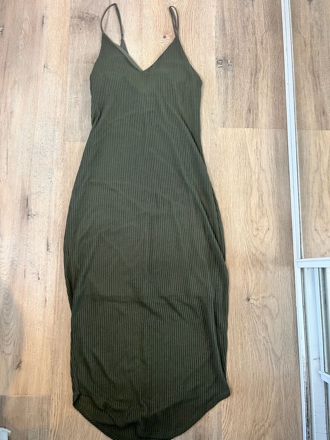 Express Olive Green Midi Ribbed Slip Dress