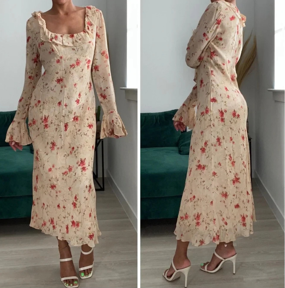 MODA INTERNATIONAL Victoria’s Secret Y2K Flare Sleeve Fairycore Midi Dress sze 8