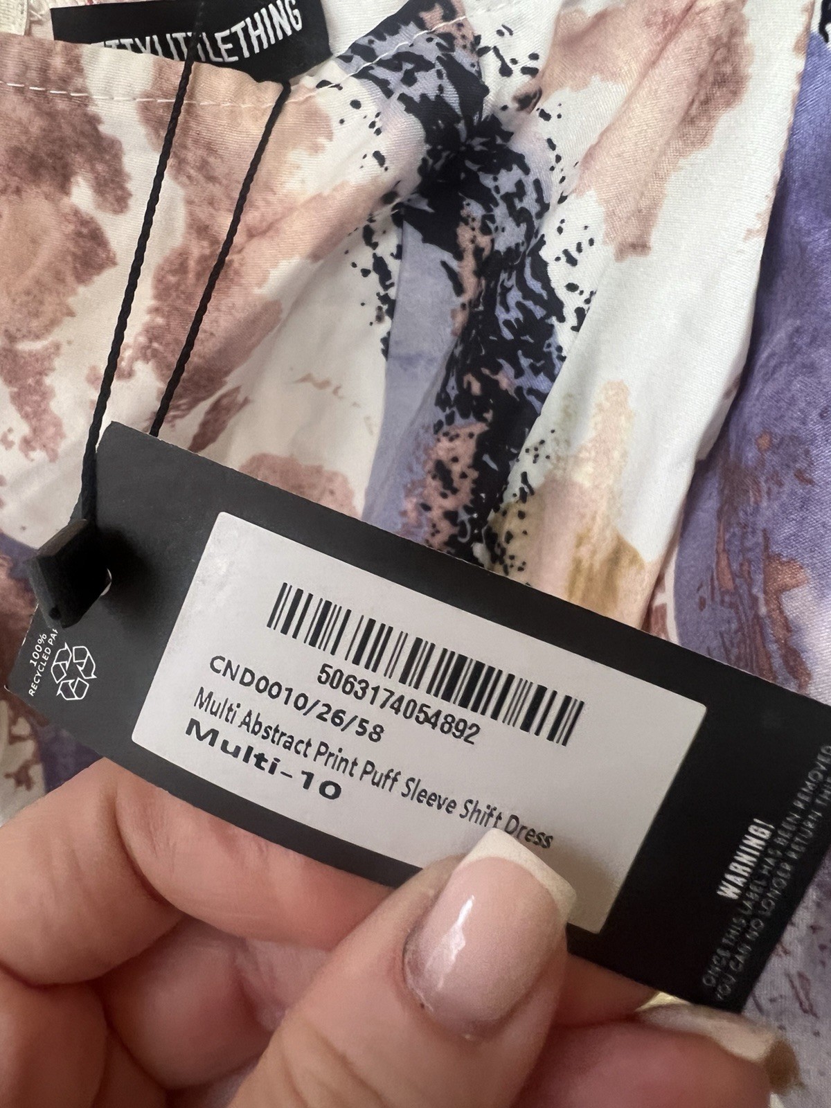 PrettyLittleThing Multi Abstract Print Puff Sleeve Shift Dress UK 10 BNWT Summer