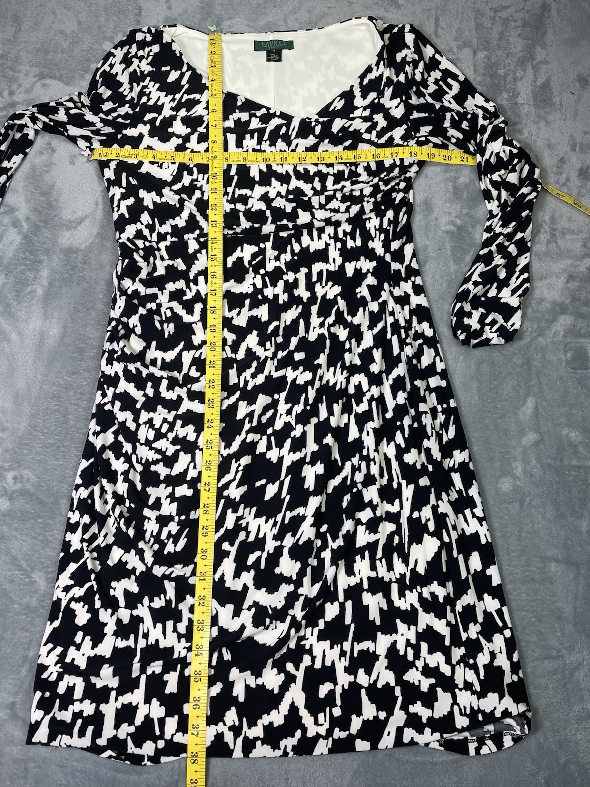 Ralph Lauren NWOT long sleeve black white geometric wrap dress sz 14 designer