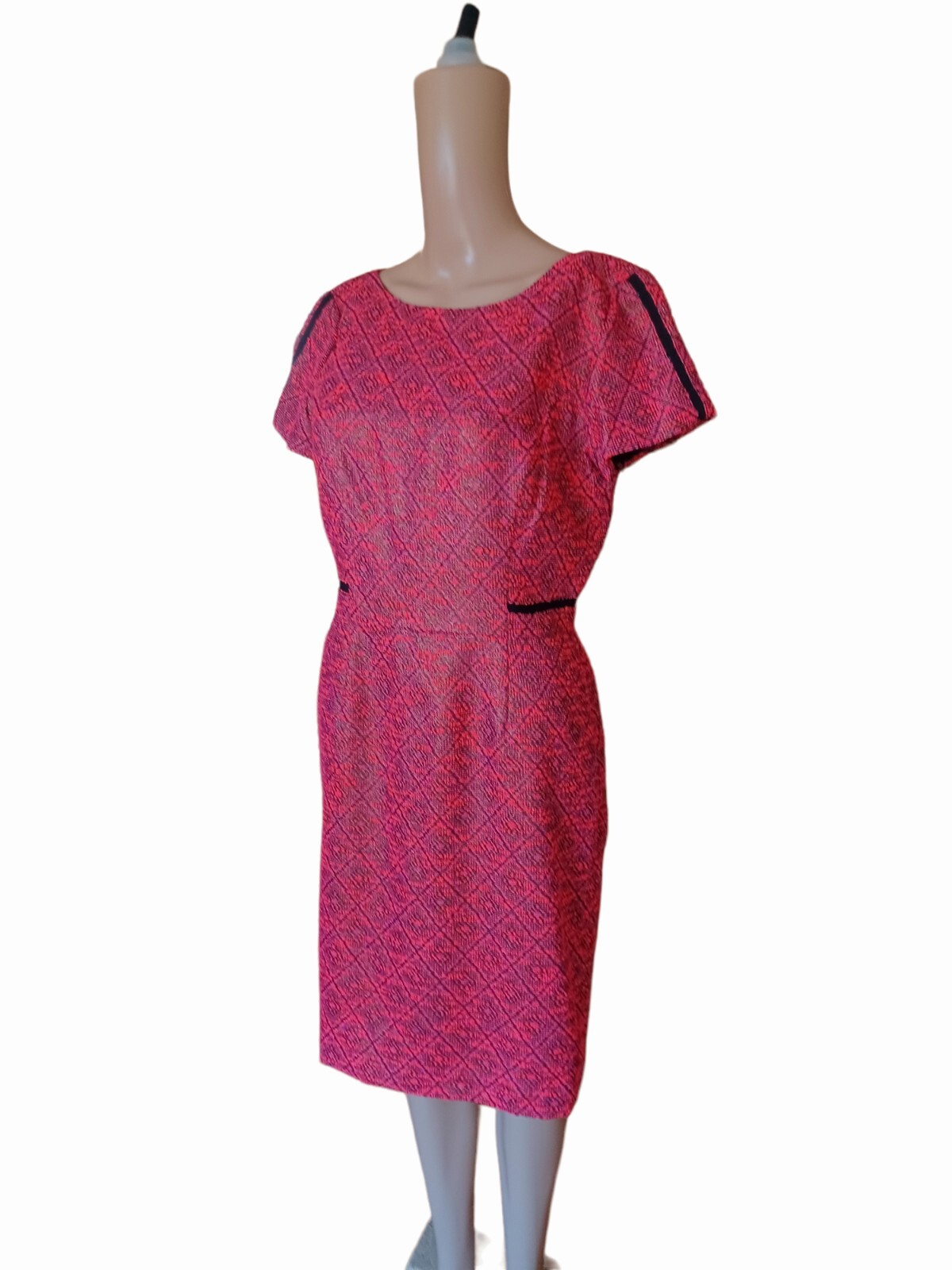 Antonio Melani Womens Short Sleeve Pink Black Sheath Dress Knee Length Size 8