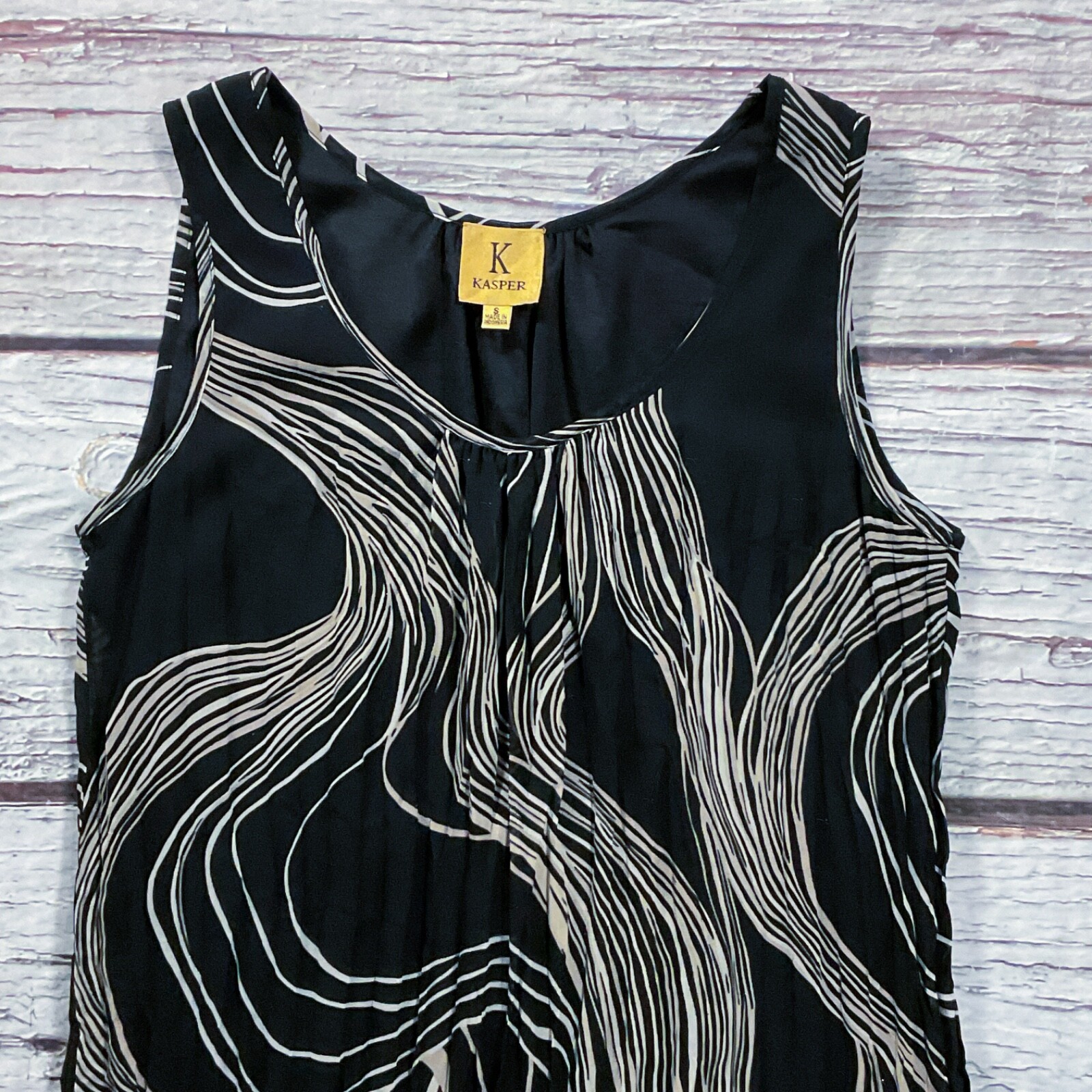 Kasper Womens Dress size Small Black Tan Pullover Pleated A-Line Tank Lined
