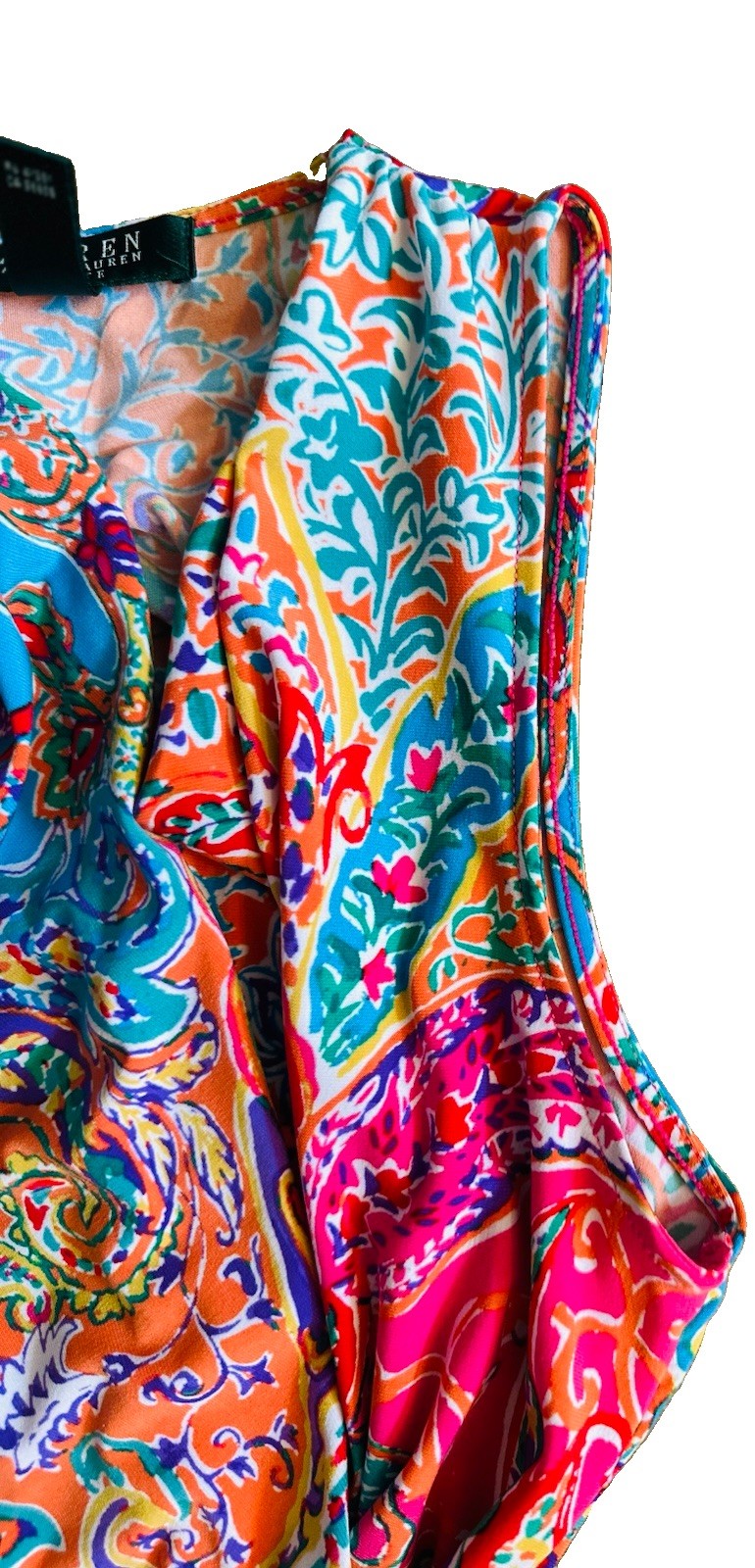 Lauren Ralph Lauren Petites 4P Multicolor Paisley Sheath V-Neck Ruched Dress