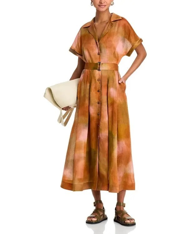 1298$ Lafayette 148 New York Notch Collar Shirt Dress Women’s Size S Rust Copper