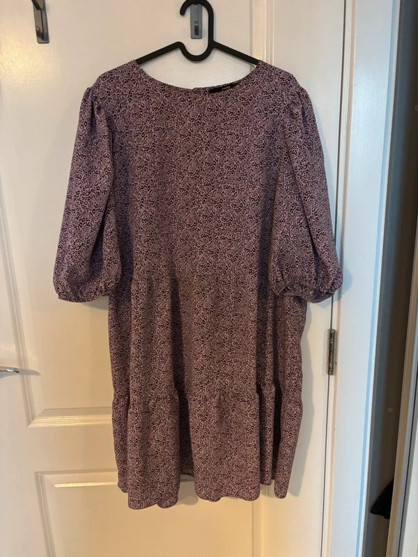 George Lilac Leopard Print Puff Sleeve Smock Mini Dress Size 16 Summer Holiday