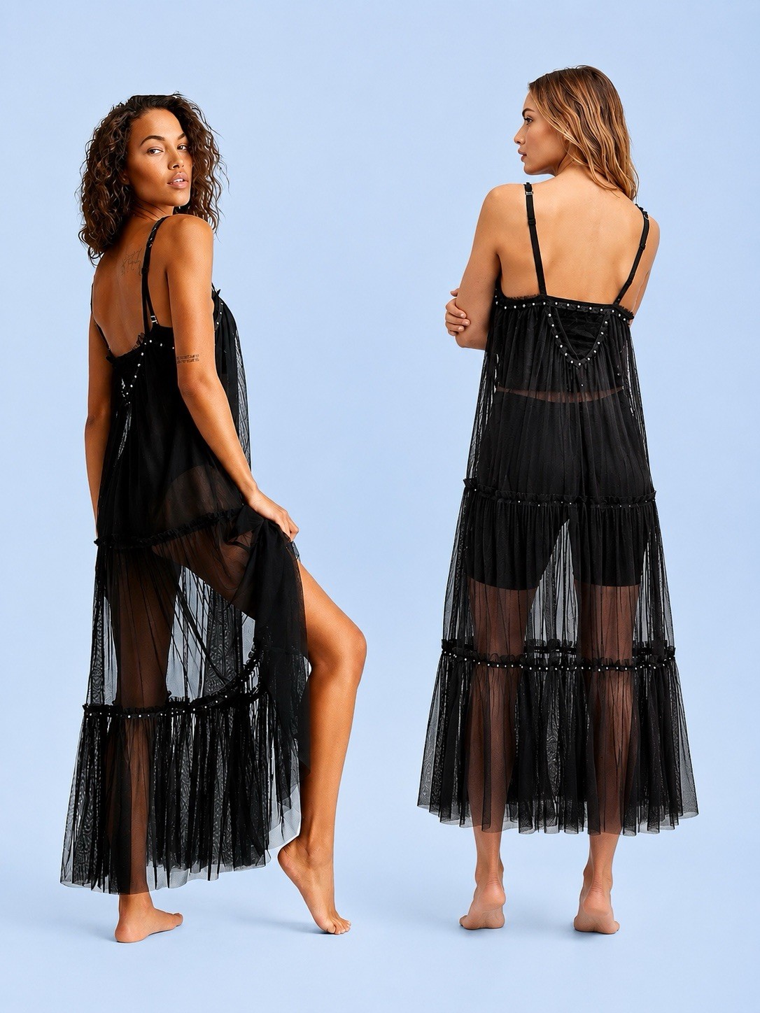 NWOT Free People Studded Mesh Trapeze Maxi Slip Dress Black – Size S (fits S-M)