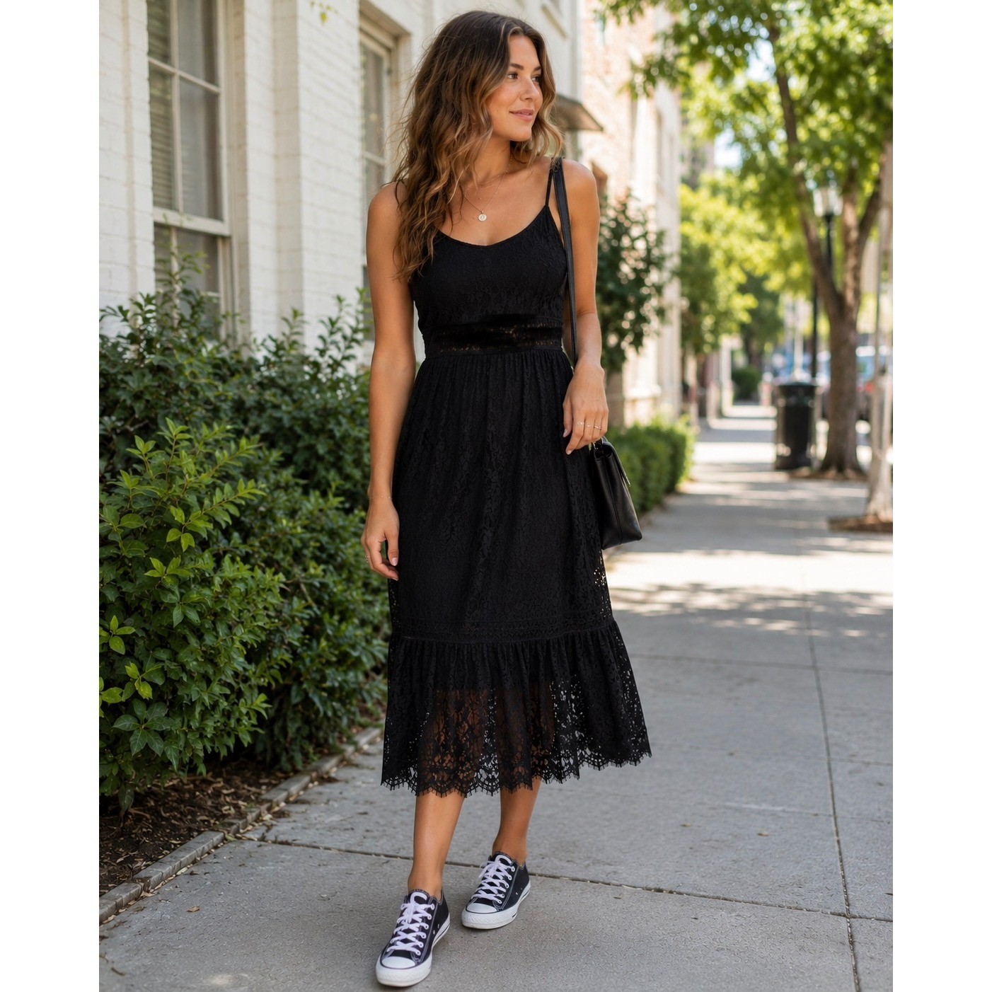 Angie Black Lace Midi Dress Size S Slip Tiered Boho Goth Romantic Dark NEW