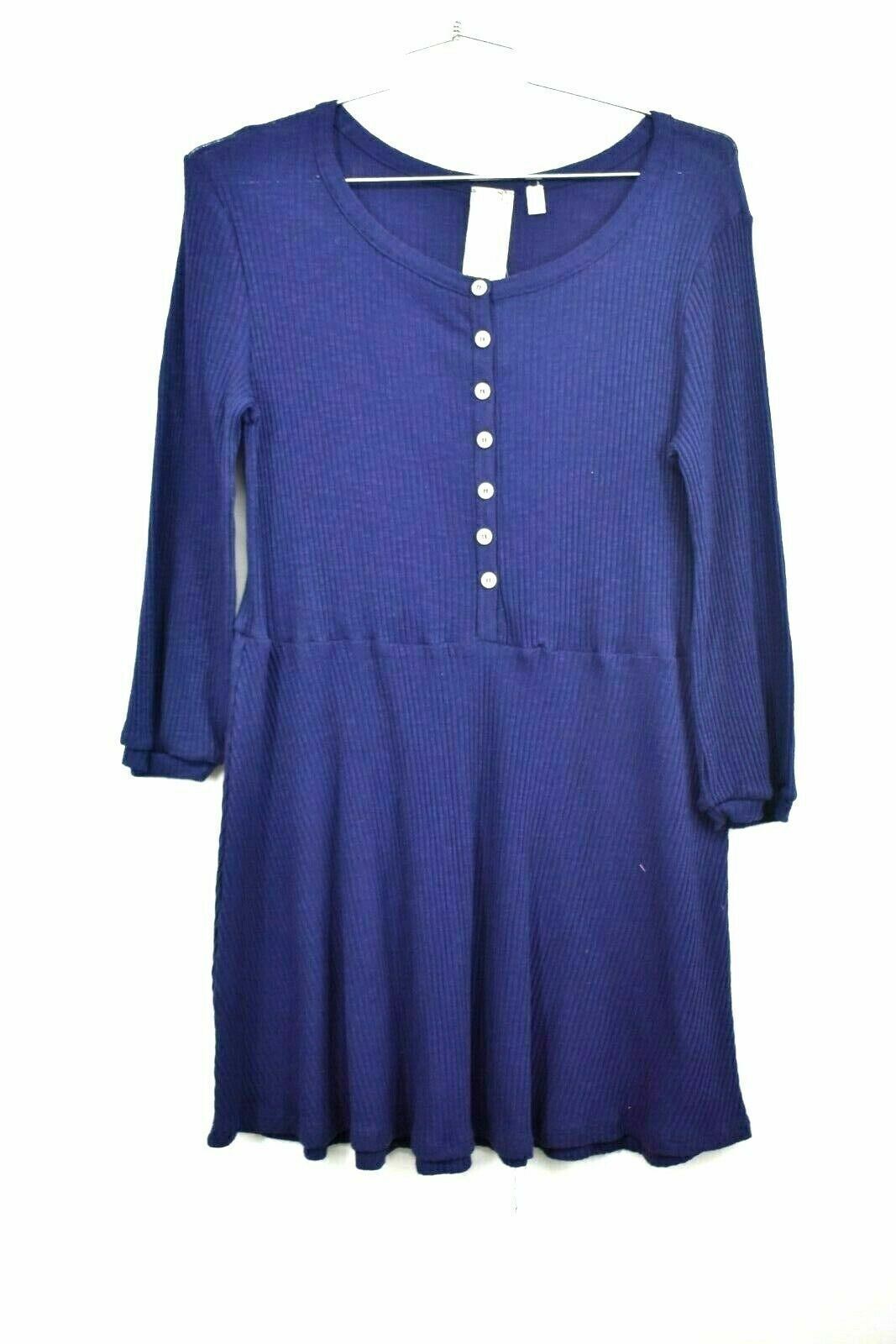 Blu Pepper Womens Long Sleeve Babydoll Dress Navy Blue Scoop Neck Knit