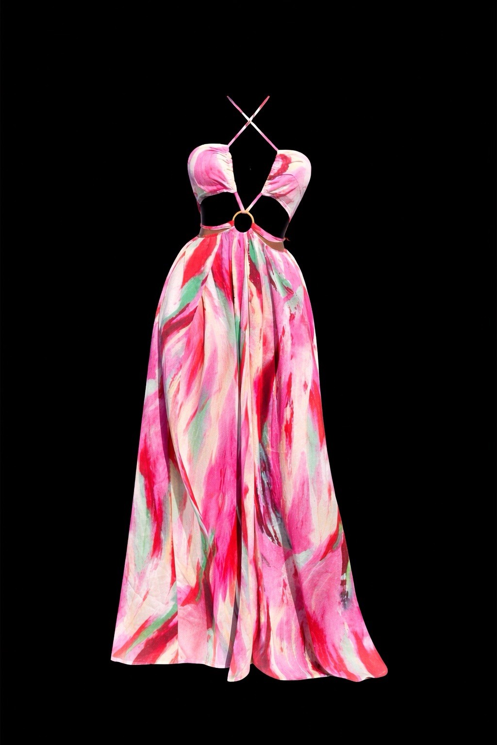 Shien Pink Tie Dye Printed Cross Halter Split Maxi Dress Women’s Size Large NWT