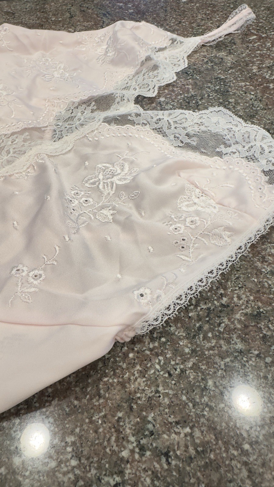 Vintage Miss Dior Slip Dress pink Polyester Embroid Lace USA Gown Lingerie S