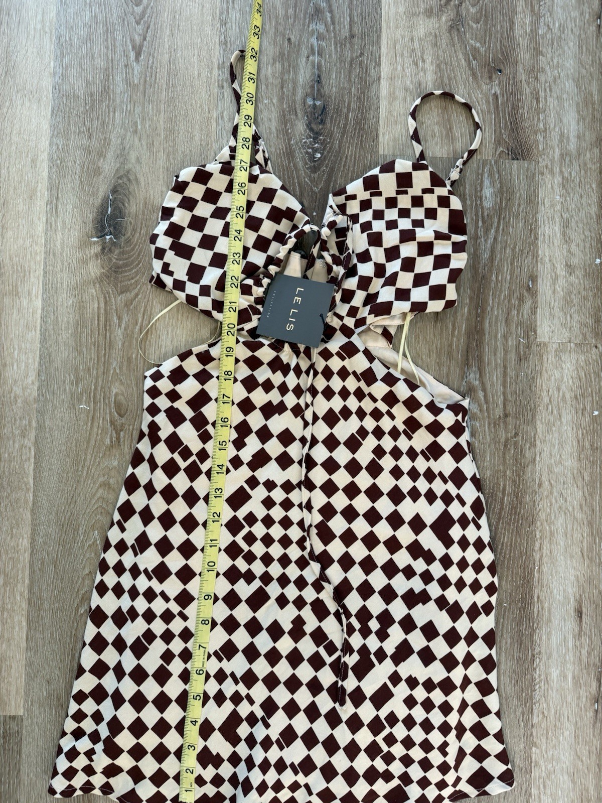 Le Lis NWT Brown And Beige Check Mini Dress With Cutouts Size Medium