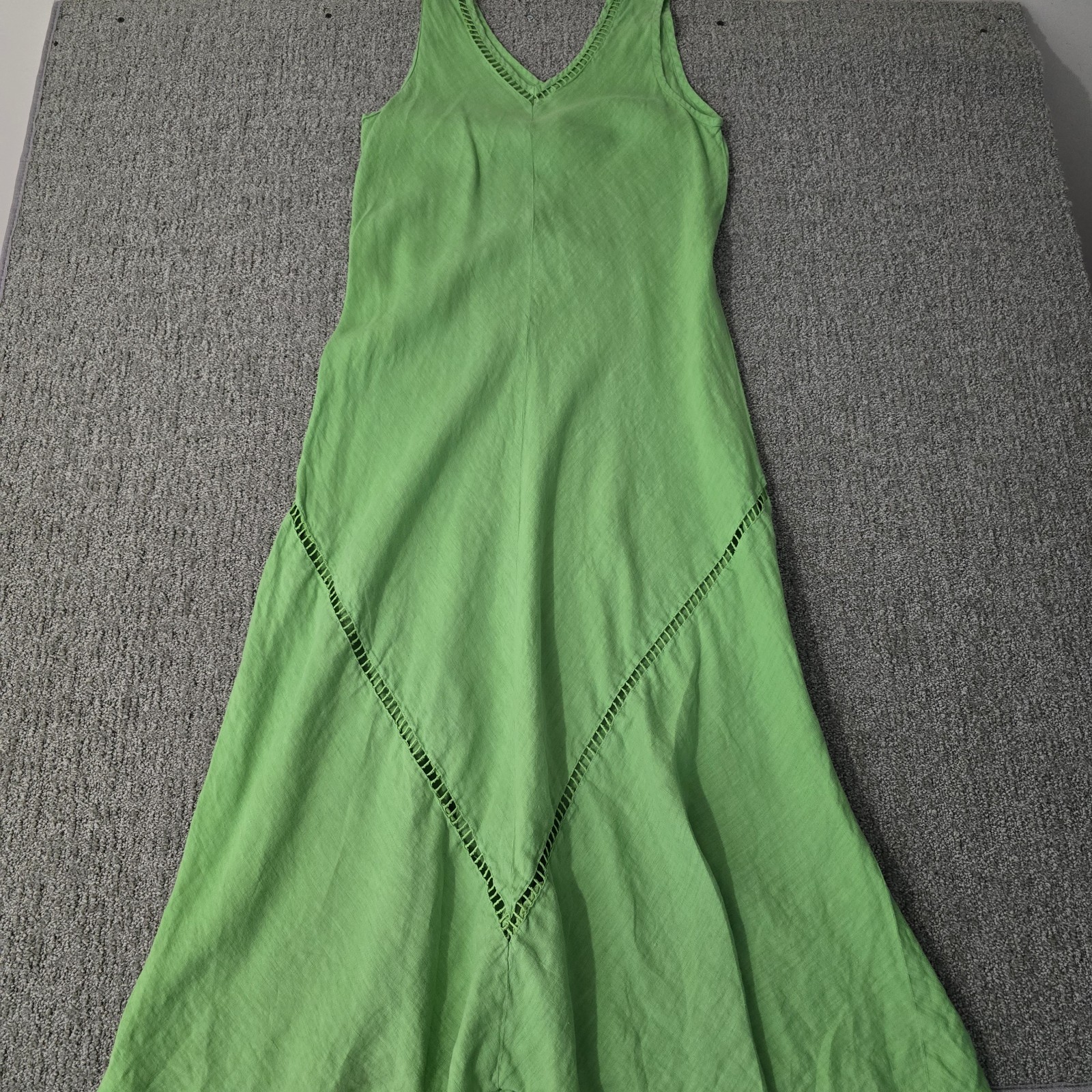 Canbea Spain Linen Maxi Dress Womens L Green Ladder Lace Boho Lagenlook