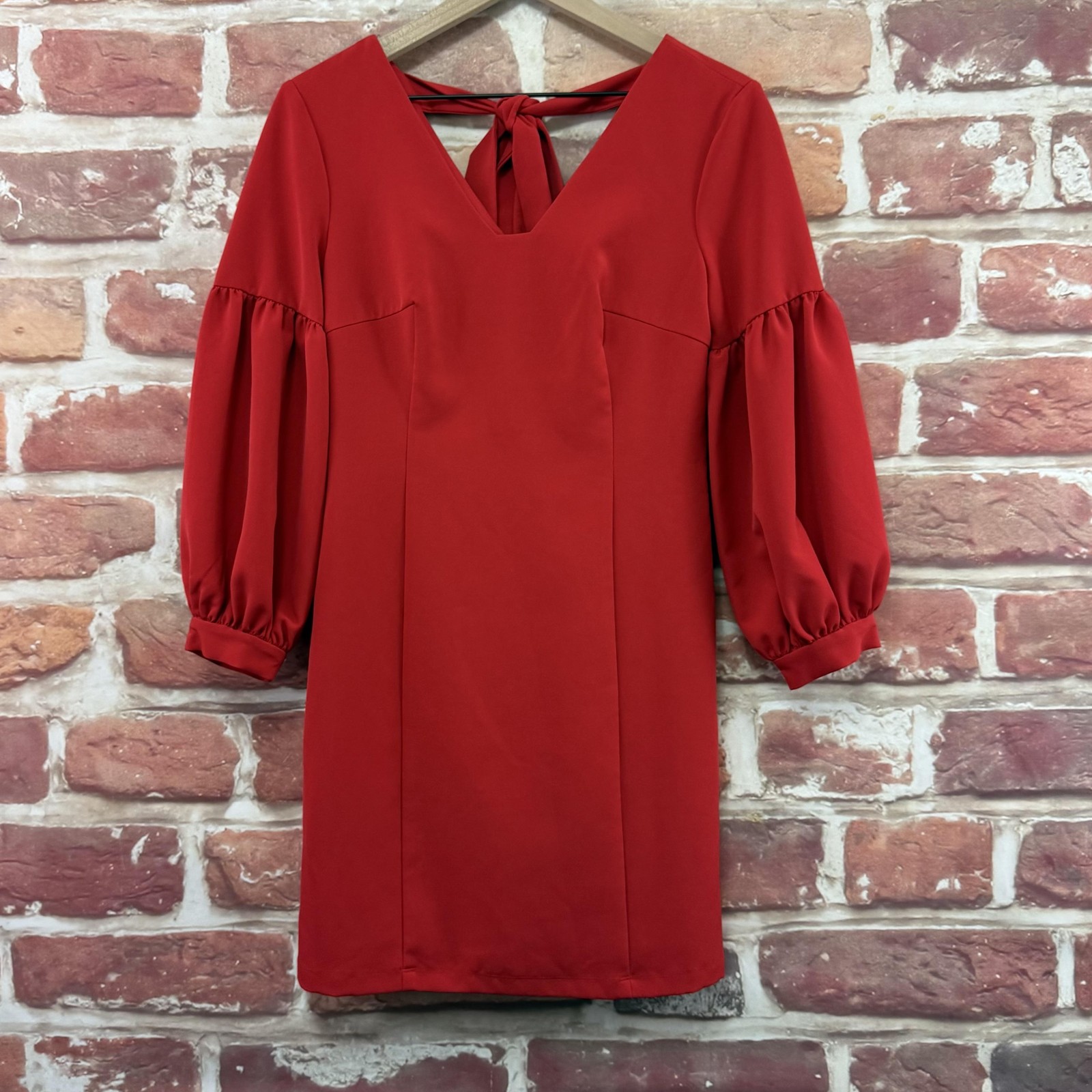 Laundry by Shelli Segal Dress Womens 0 Red Tie Back Festive Peasant Sleeves