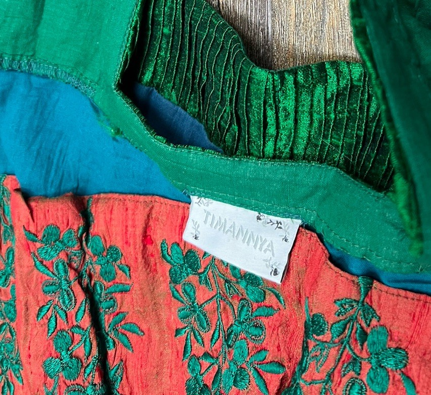 Timannya Purvi Alimchandani Silk A-Line Dress Coral Teal Boho Embroidered India