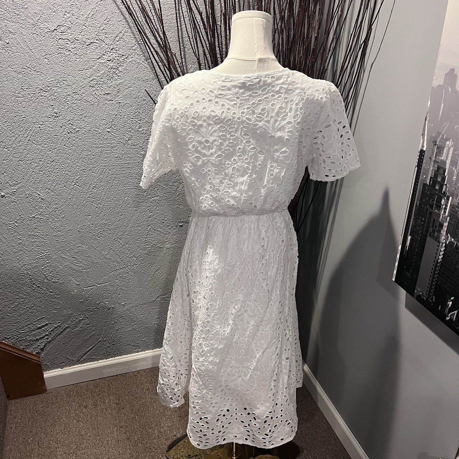 VALENTINA NALDI WHITE COTTON EYELET MIDI DRESS SIZE X-LARGE MADE IN ITALY