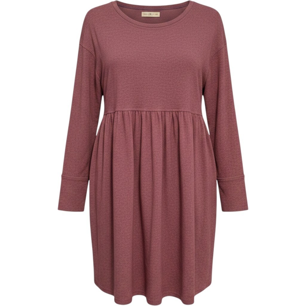 Natural Life SM Mauve Purple Babydoll Tunic Dress Long Sleeve Soft Knit Top