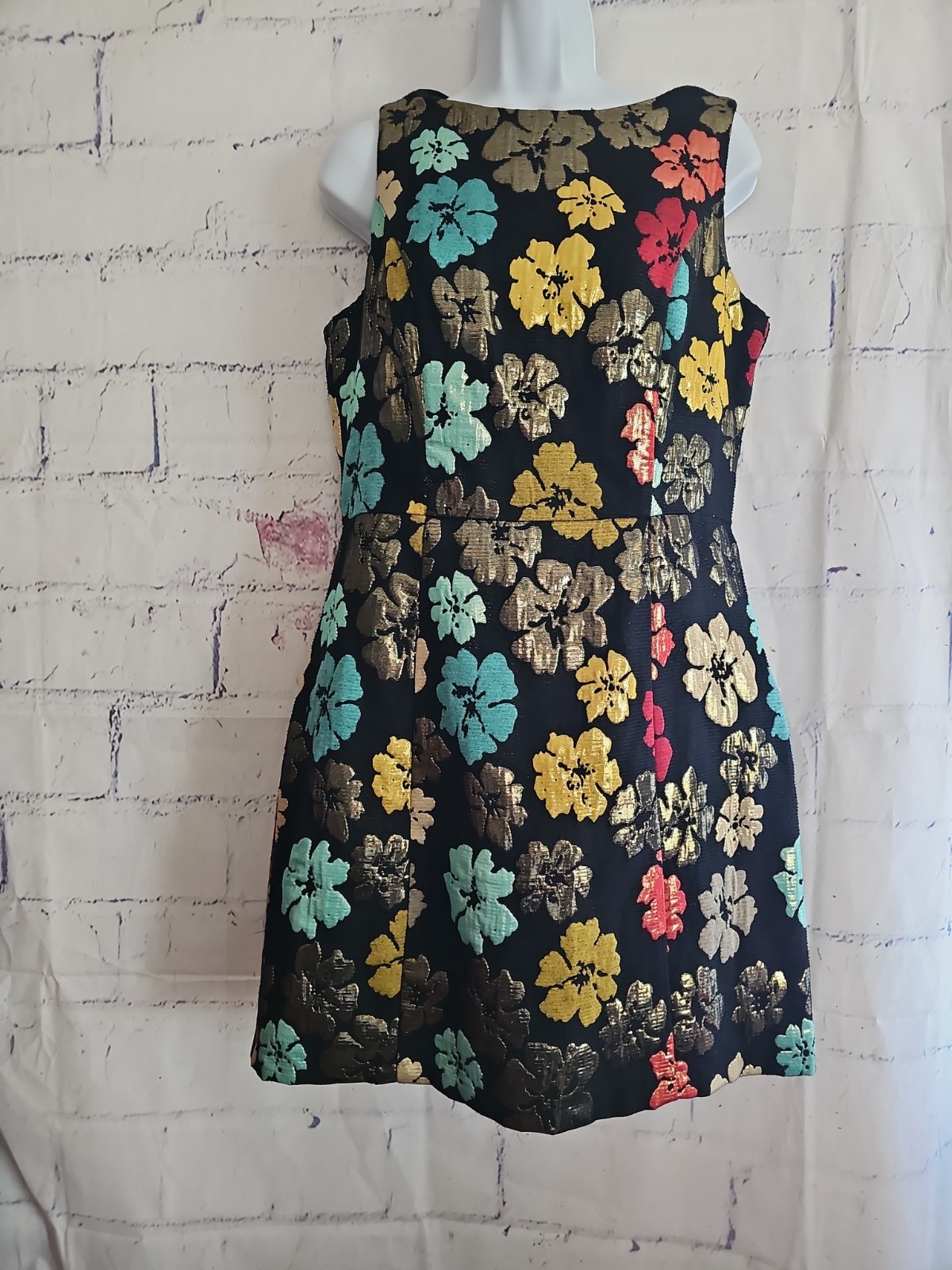 Maia Metallic Floral Sleeveless Sheath Dress Size 10 Textured Fabric Multicolor