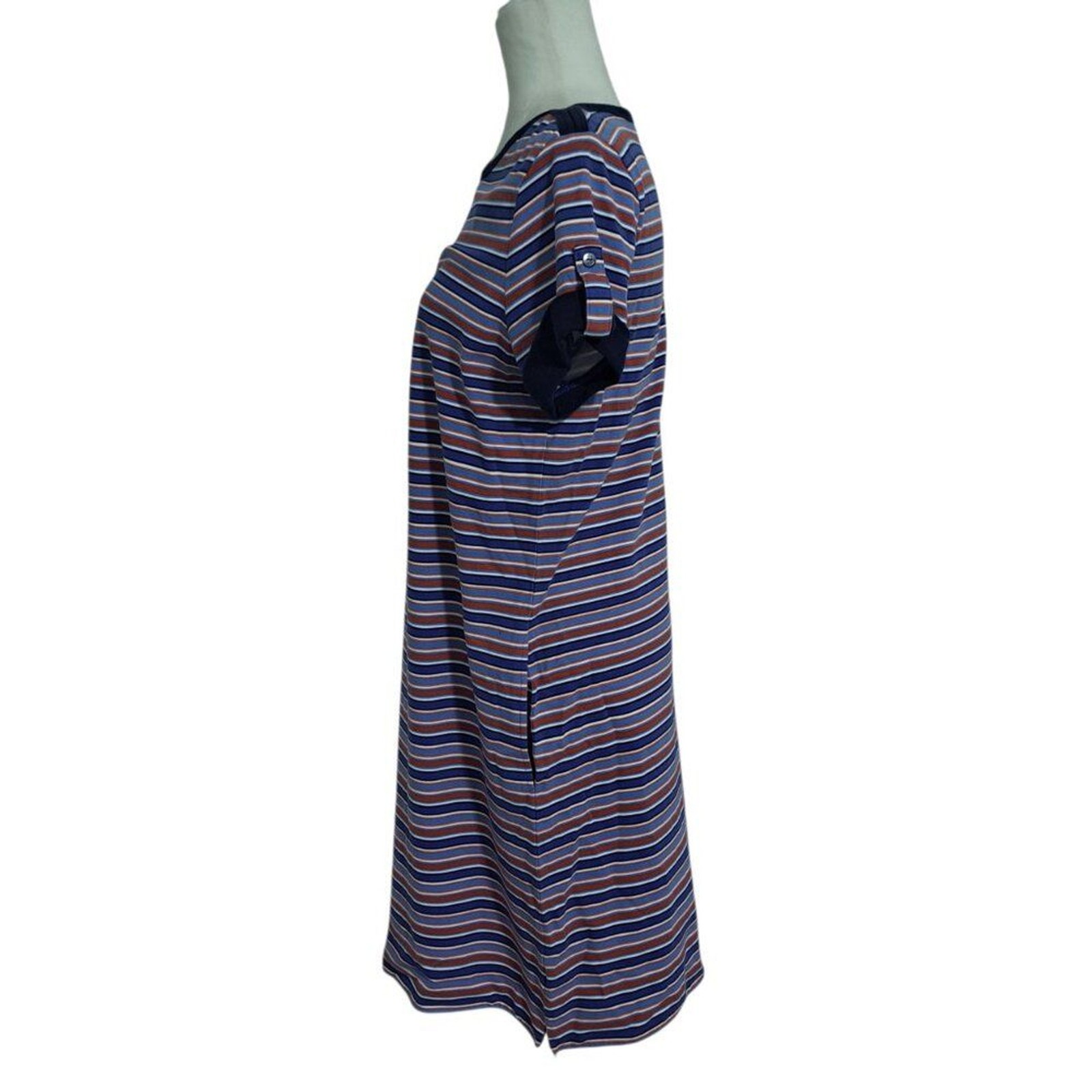 Lands’ End Women’s Nautical Striped Cap Sleeve Shirt Dress Blue Multi Vacation M