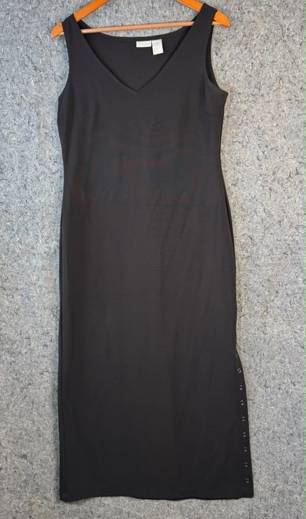 Spiegel M Black Sleeveless Maxi Dress V-Neck Snap Side Slit