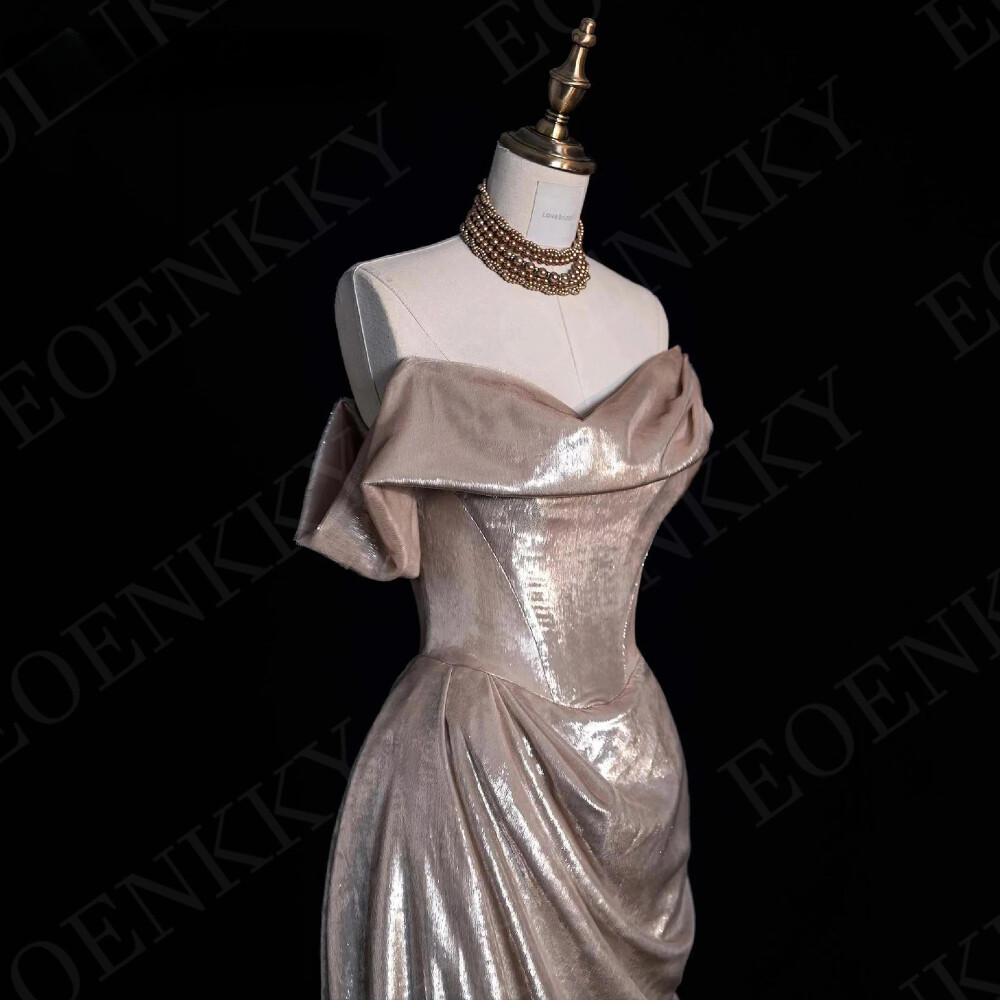Off Shoulder Evening Dress Off Shoulder Pleats Party Dresses Sweep Train