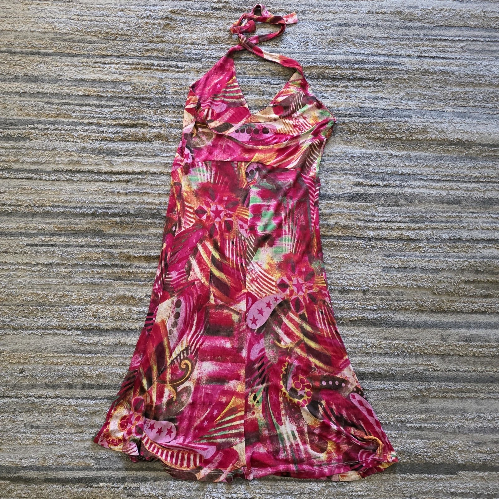 Versace JEANS COUTURE Halter Dress Y2k Vintage Summer Knee Length Hot Pink