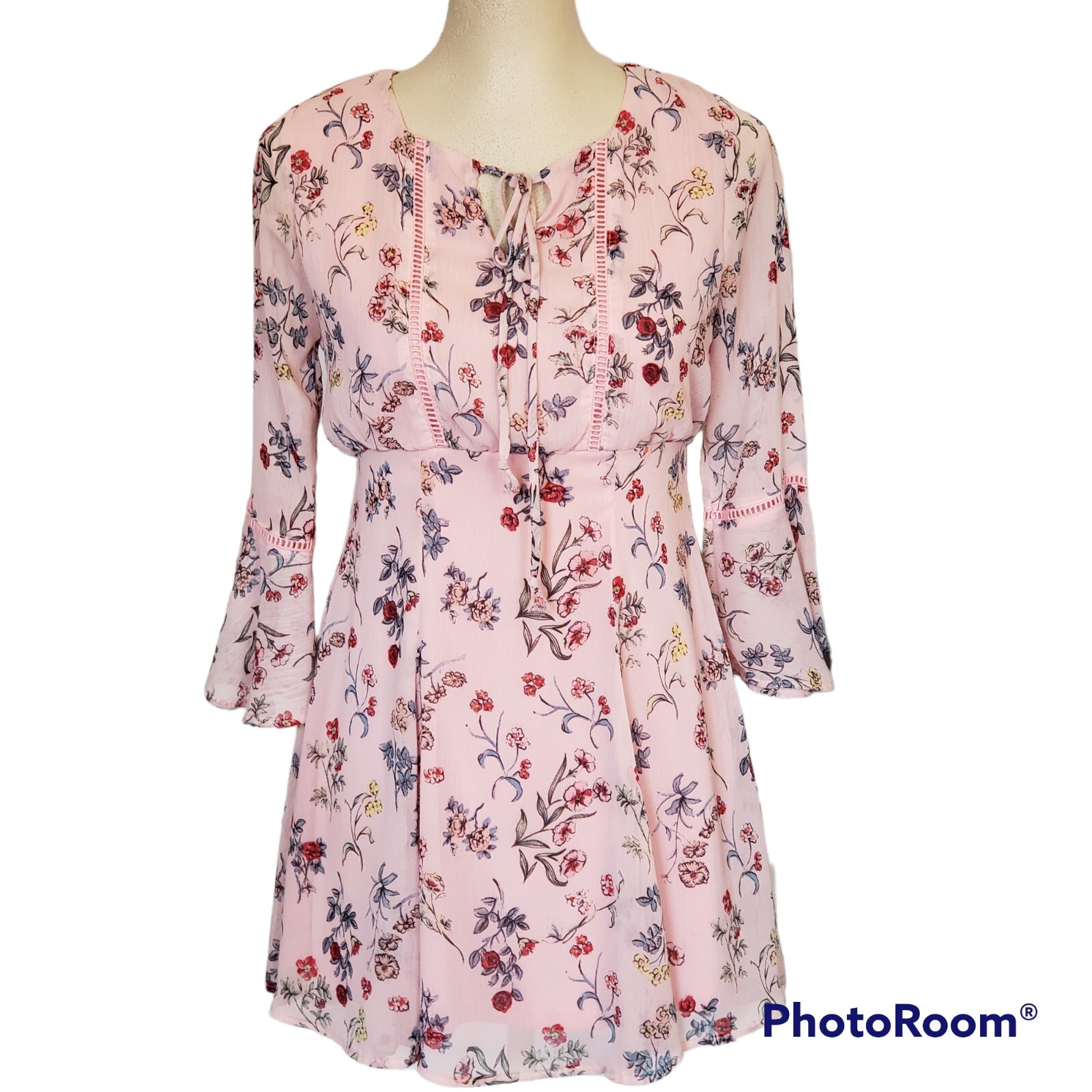 Disney Beauty And The Beast Pink Floral Chiffon Mini Dress Women’s Size XS