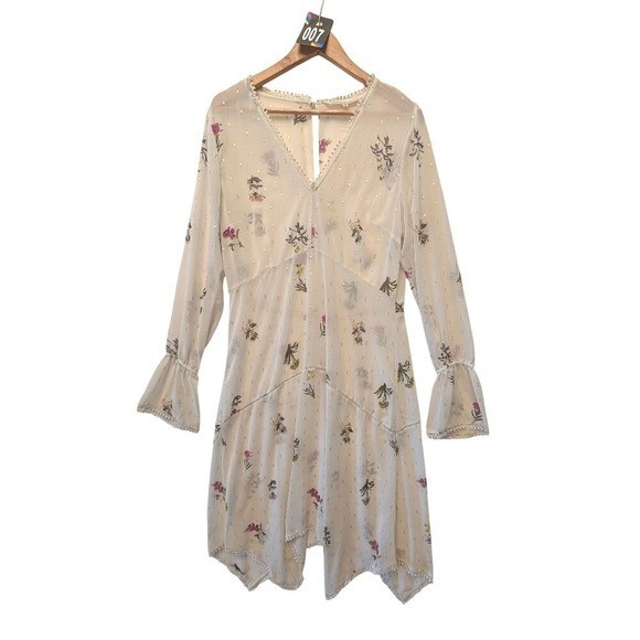 Rachel Rachel Roy White Floral Gold Metallic Clip Dot Handkerchief Dress