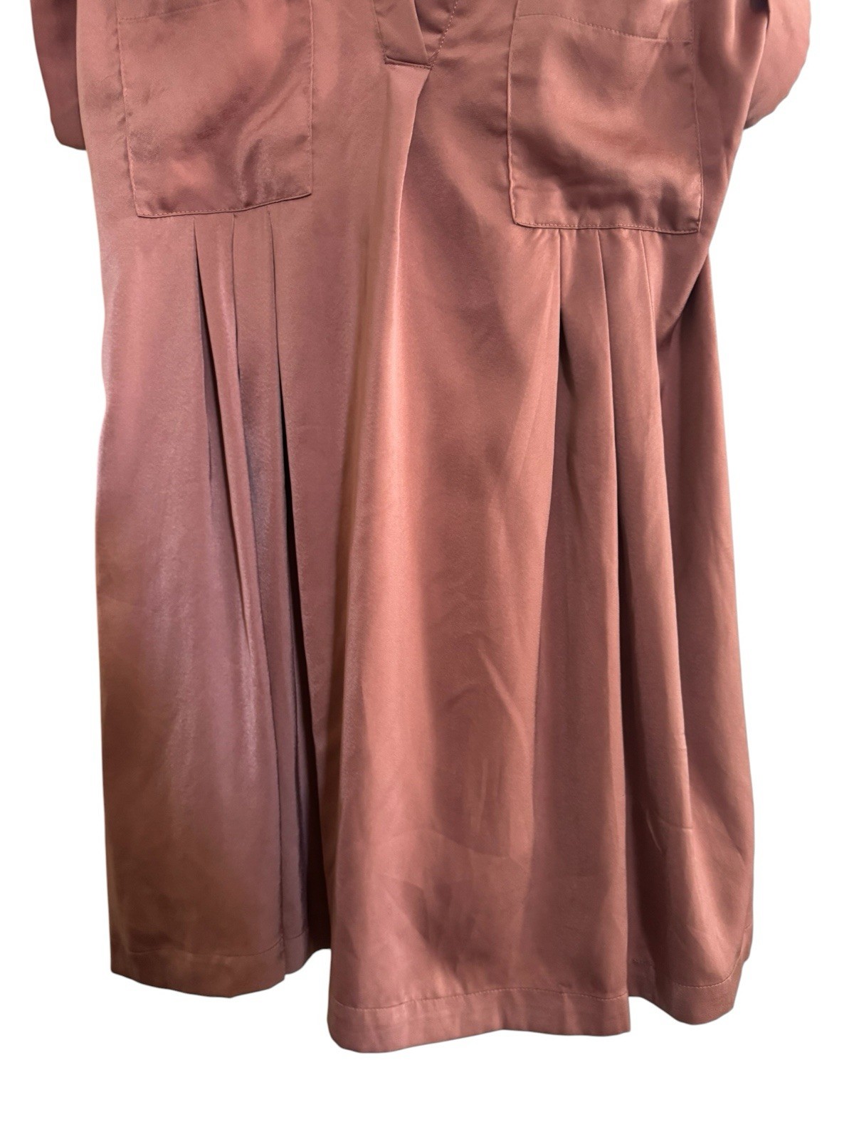 Entro Rust Satin Cuffed Cap Sleeve Pleated Babydoll Dress Womens Large #6935
