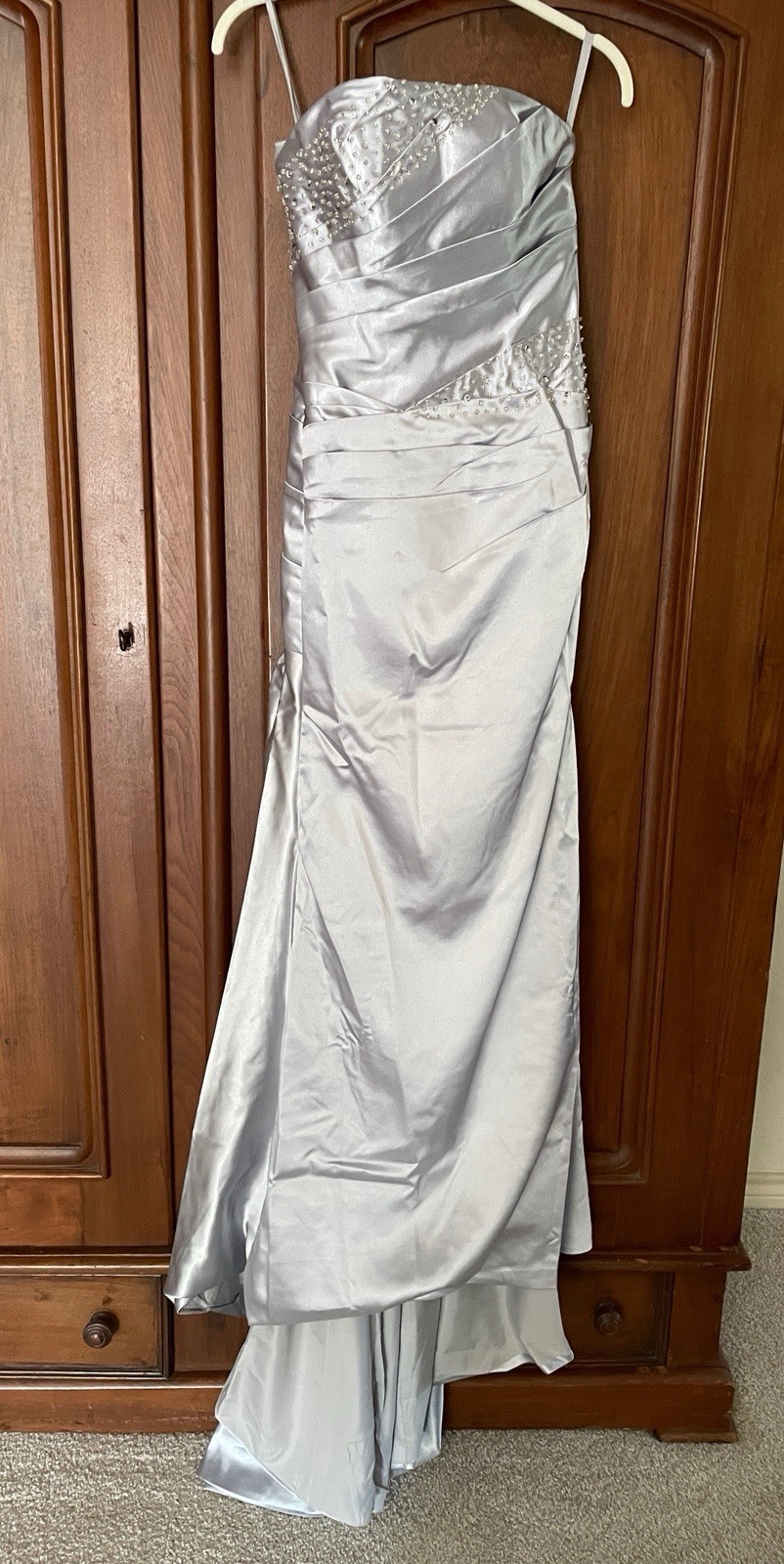 CUSTOM HAND MADE SATIN FORMAL EVENING PROM GOWN DRESS Size 4 – Beaded, Corset