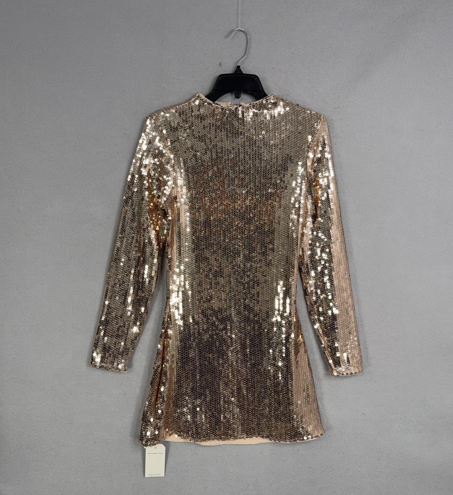 Abercrombie & Fitch Dress Womens Small Gold Sequin Long Sleeve Bodycon Mini NWT