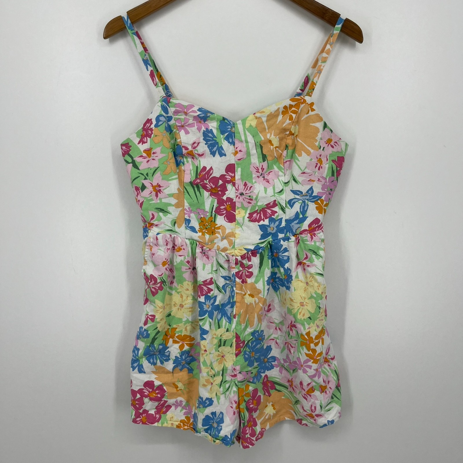 Old Navy Romper Dress Womens M Multicolor Floral Print Strappy Mini Short Length