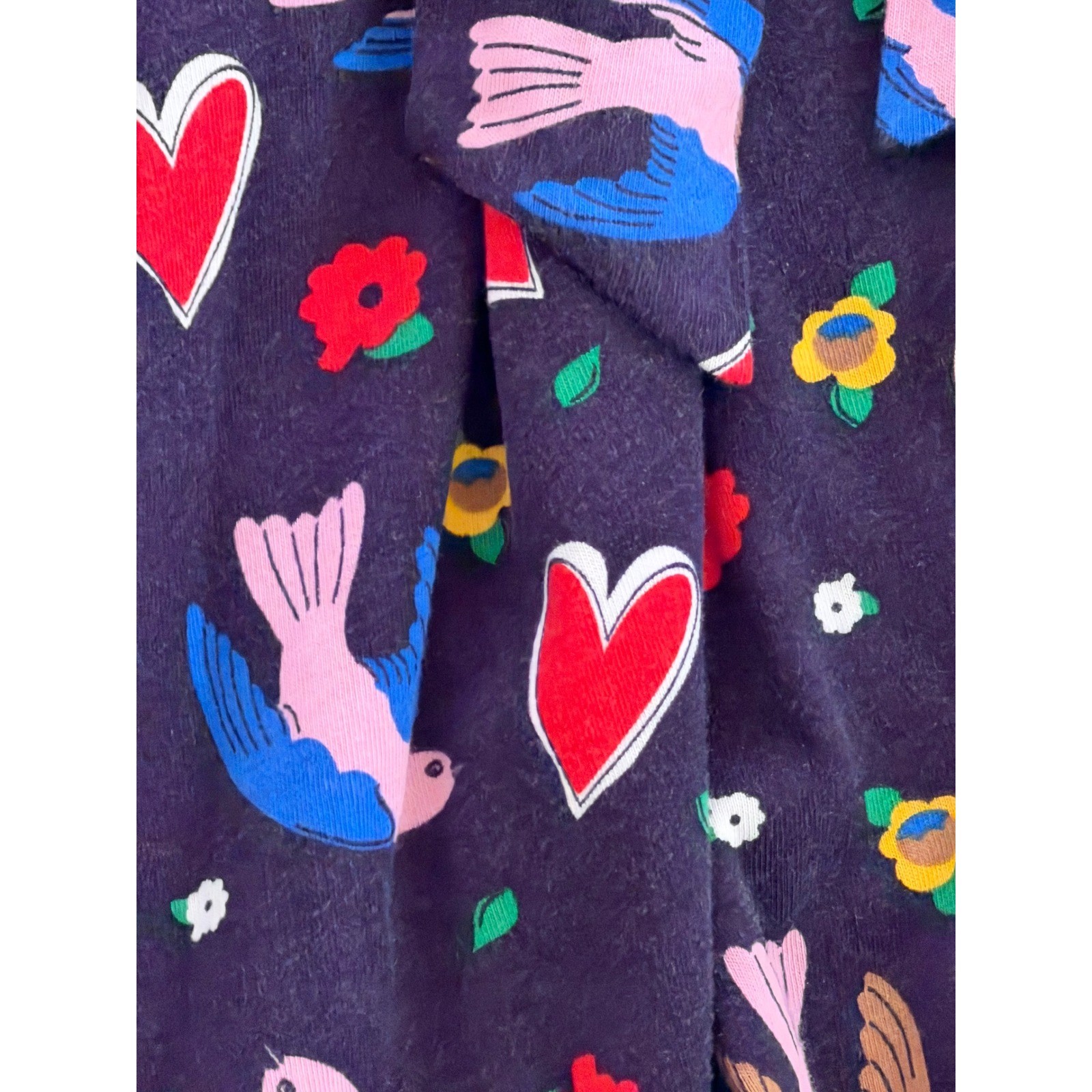 Boden Leandra Navy Blue Bird Dove Heart Print Long Sleeve Midi Dress Tie Waist 8
