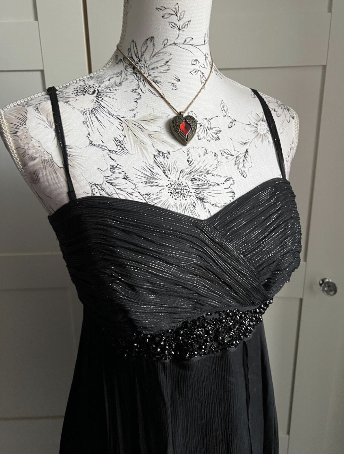 MONSOON Silk Black & Silver Evening Dress UK 12 Timeless Elegant Modern Classic