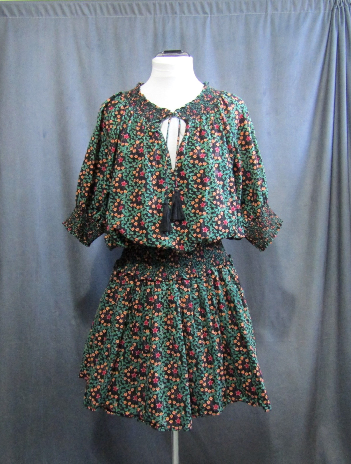 Roller Rabbit Anthropologie Fiorella Mini Dress L Celestial Black Stars Moons