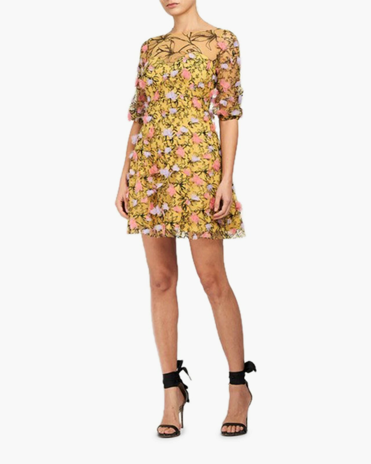 NEW, Marchesa Notte Embriodered-Tulle Mini Dress – size 14 #D5076