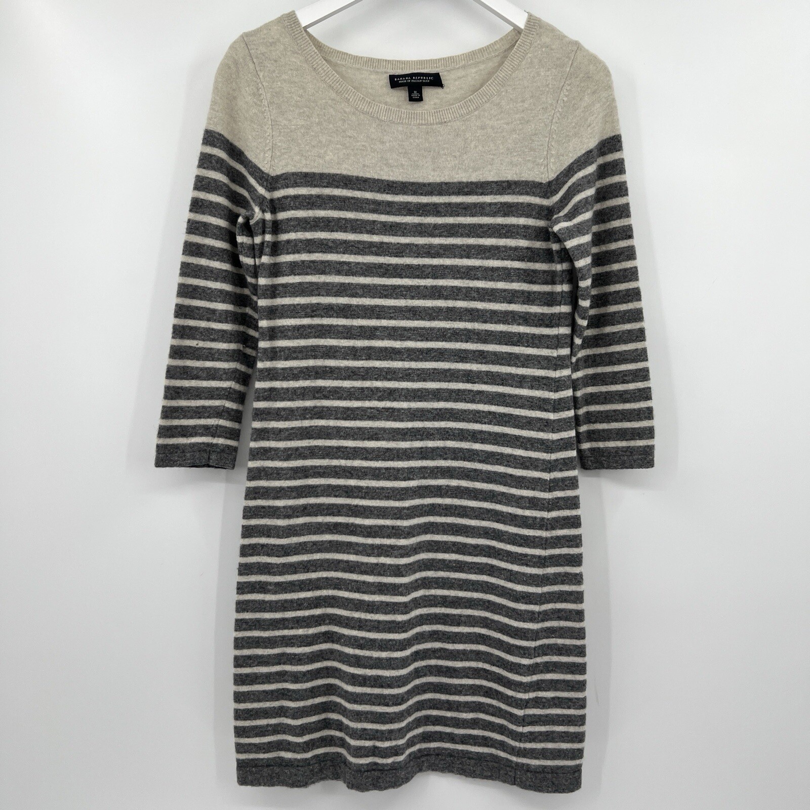 Banana Republic Wool Cashmere Blend Dress Size Medium Gray Striped Style 884306