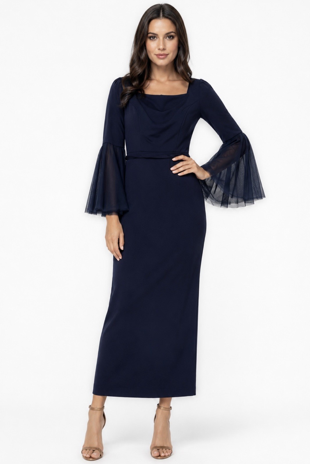 Leena for Mac Duggal Flounce Sleeve Square Neck Column Gown Formal Wedding Sz 6