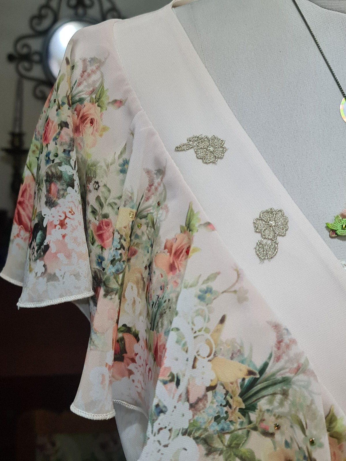 Michal Negrin Great Wrap White Dress Floral Pattern With Slip- Size “M”