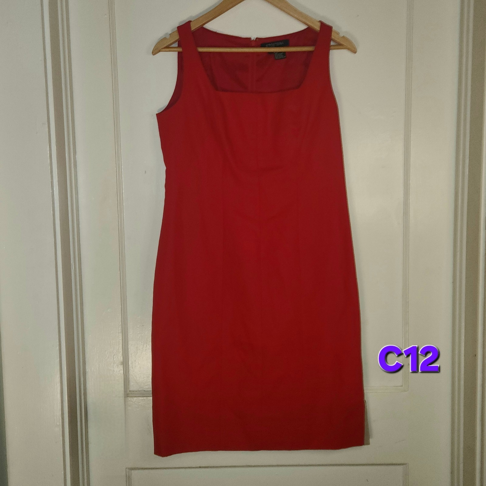 ETCETERA Red Cotton Linen Blend Sheath Dress Gold Side Zipper Detail Size 6 Mod