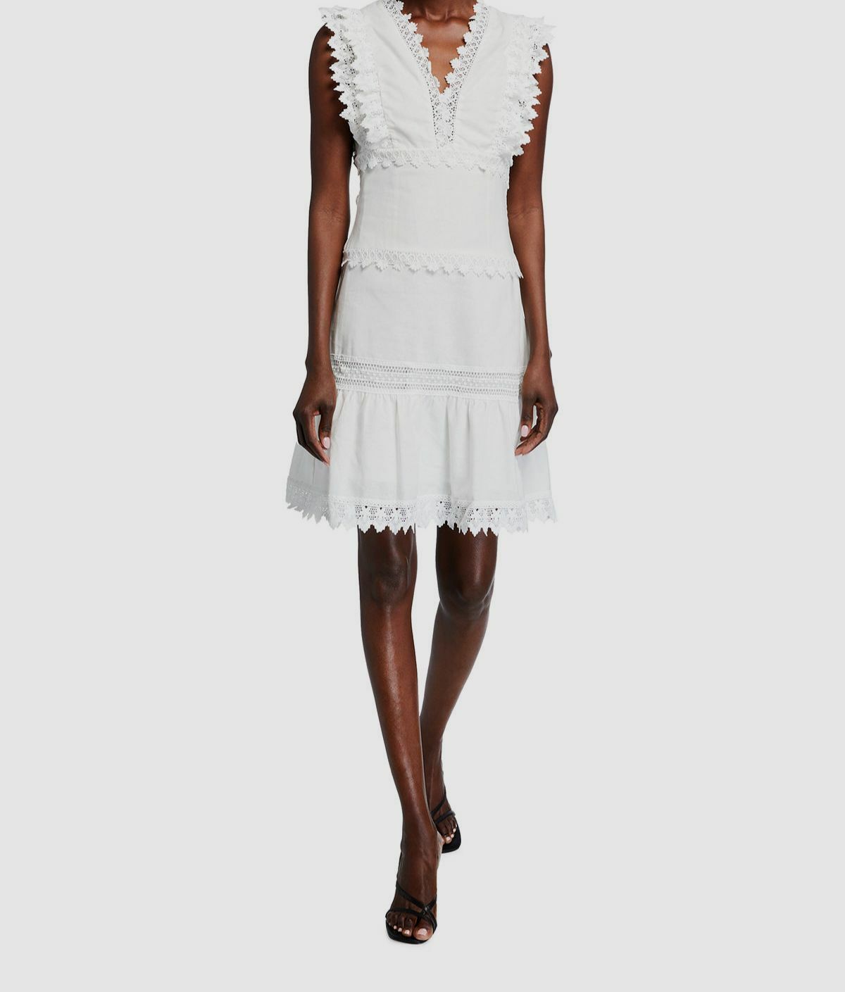 $295 Stellah Women’s White Sleeveless V-Neck Lace Linen Mini Dress Size Small