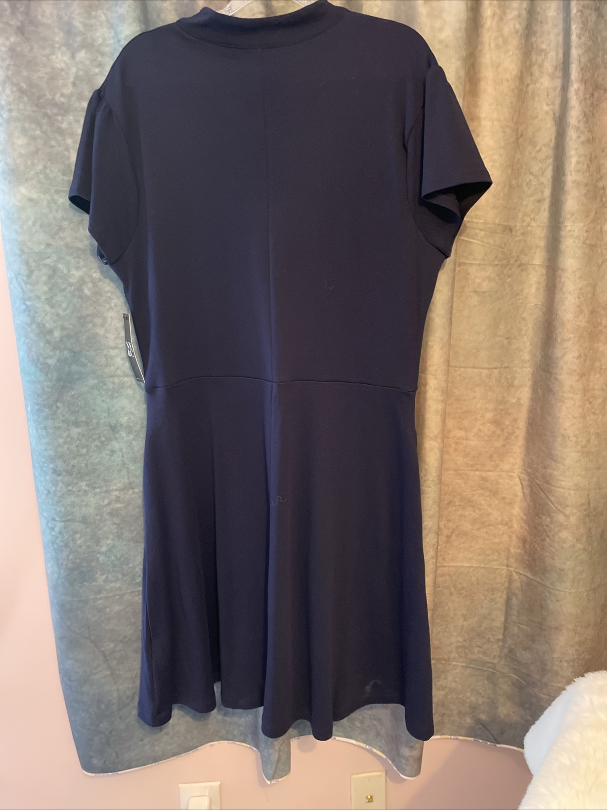 NY&C NWT Size Large Tall Solid Blue Fit & Flare Mini Dress Womens Cotton