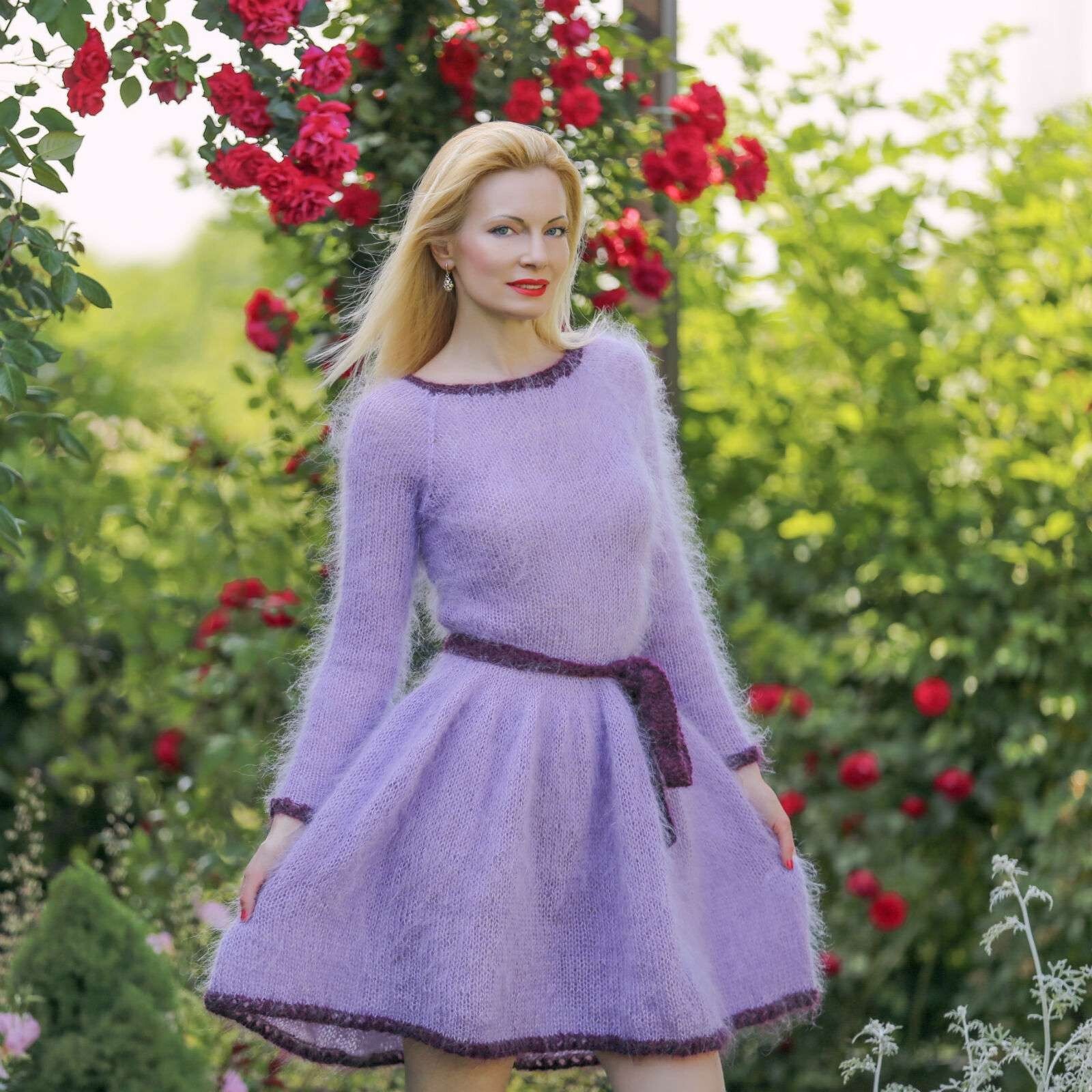 Fuzzy purple mohair dress summer designer ready to ship tunic SuperTanya XS-S
