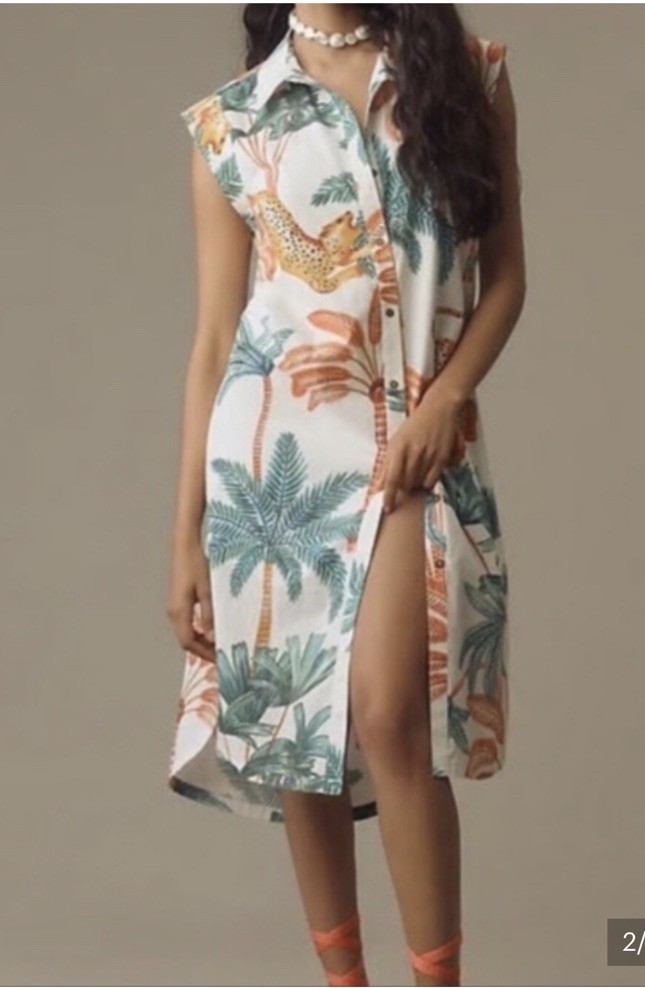 Anthropologie Maeve Lillian Cap Sleeve ShirtDress – L – Leopard/Tropical Print