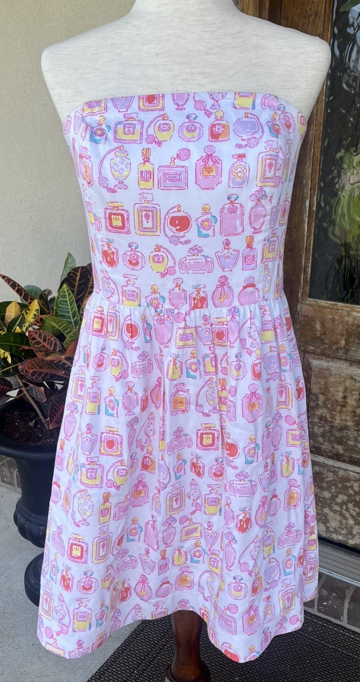 Lilly Pulitzer Lottie Resort White Spritz Print Strapless Mini Dress Sz 12