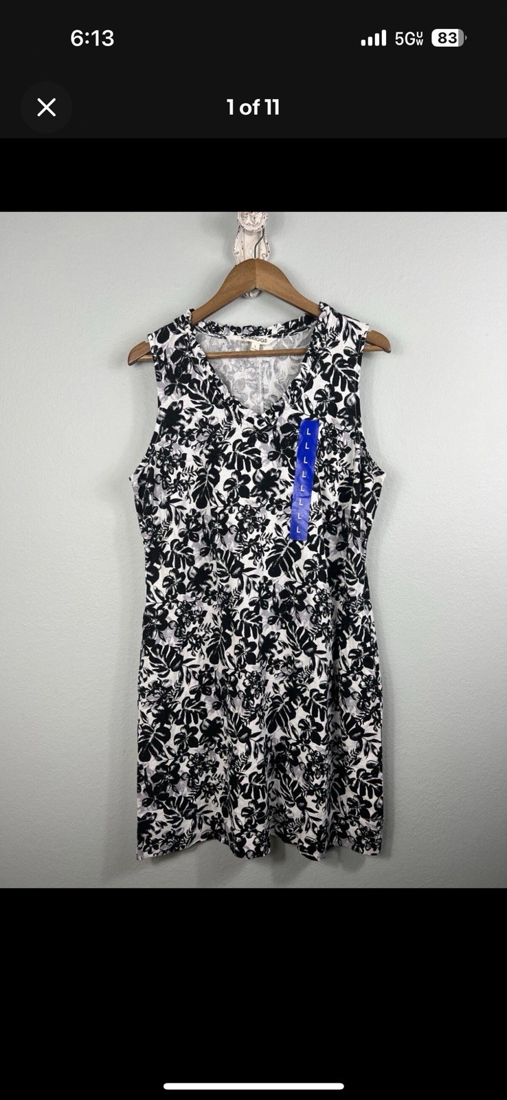 NEW Briggs Women’s Large Linen Blend Ruffle V-Neck Dress Summer Floral Pockets L