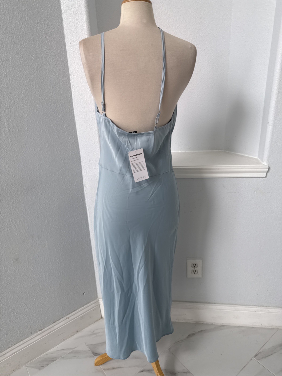 Prettygarden Dress M Blue Satin Slanted Shoulder Party Formal Clean Girl