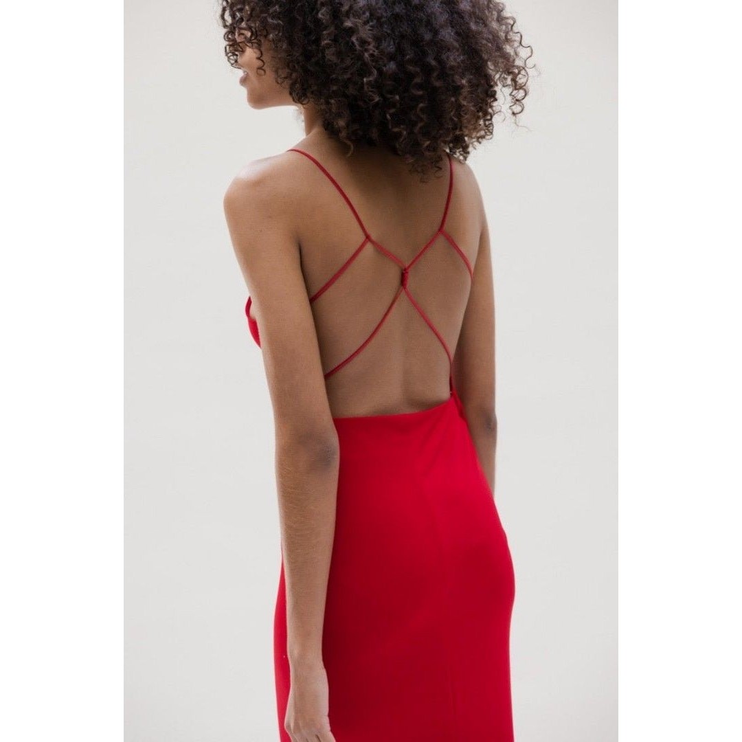 Musier Paris Iraklia Red Strappy Backless Midi Dress Size 6 / FR 38
