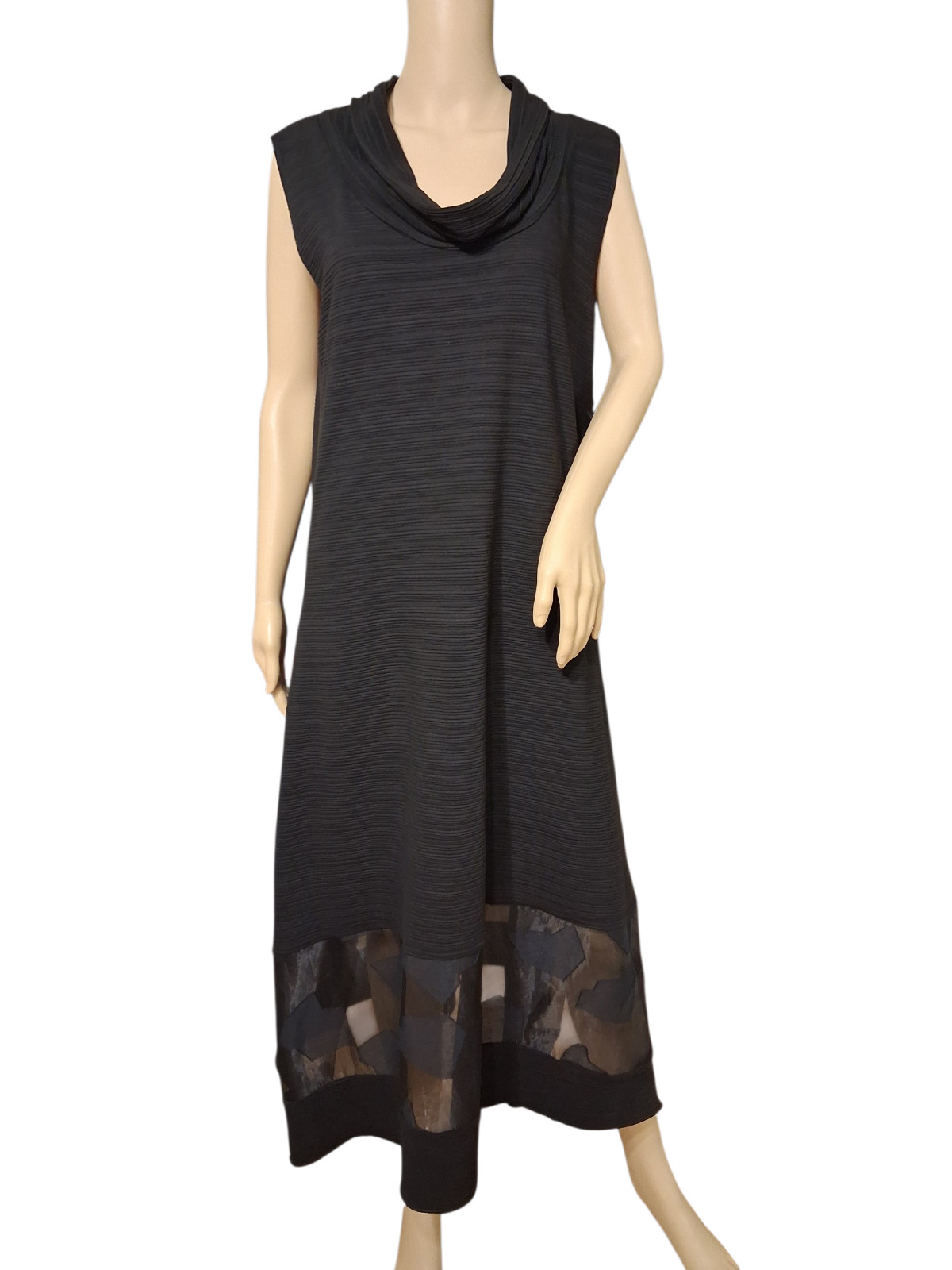 Luukaa Black Sleeveless Lagenlook Avant Garde Sheer Hem Maxi Dress Size 18