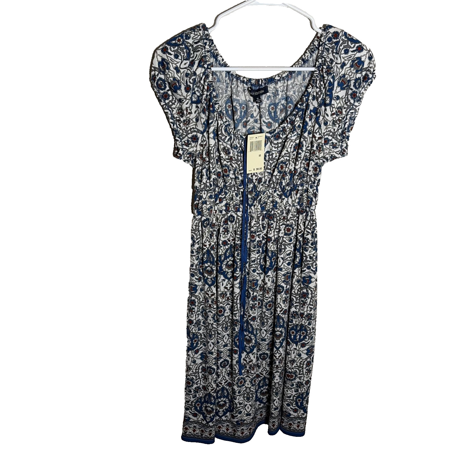 Max Edition Dress Women’s Medium Midi Blue Floral Boho Sheath Summer NWT