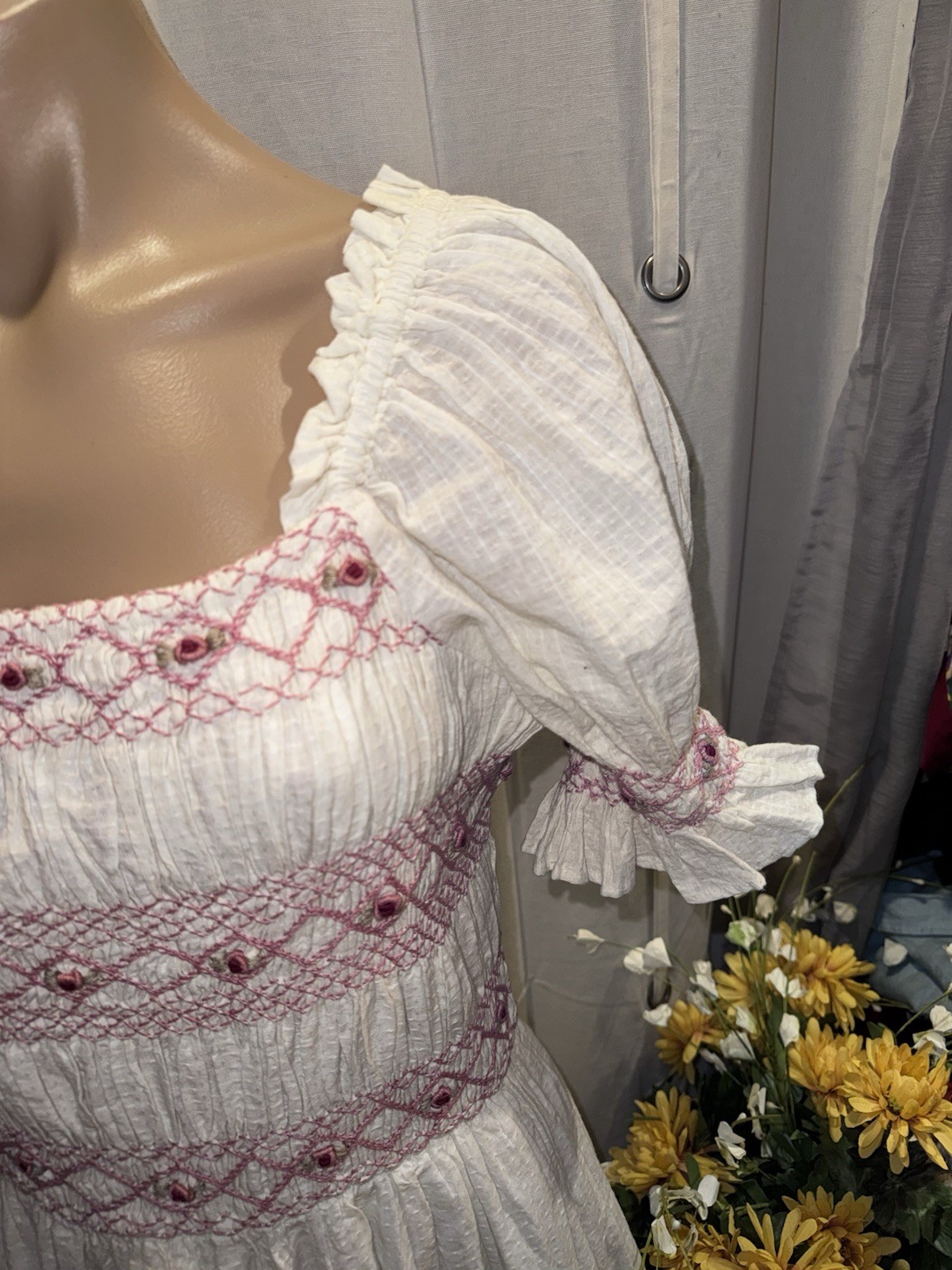 Ivy City Co. Embroidered Smocked Midi Dress Medium Ivory Romantic Cottagecore